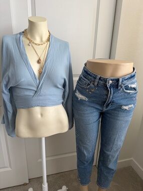 Blue Life Blue Wrap Tie Top Size Small